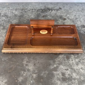 Vintage Wood Dresser Tray Valet Desk Organizer Caddy American Walnut Made In USA