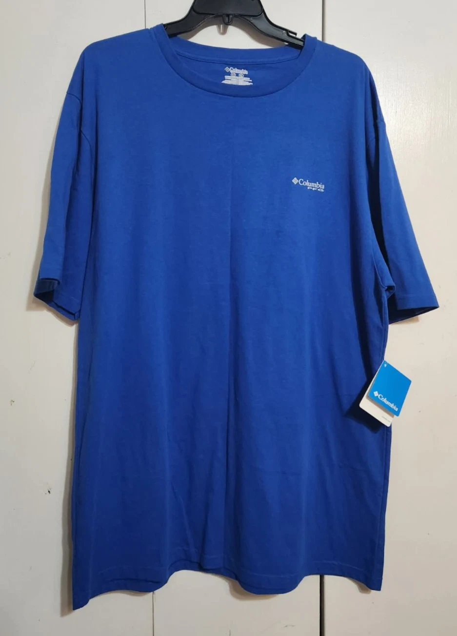 NWT Columbia PFG Fishing Shirt Mens XLT Blue Marlins Elements of Fishing Graphic
