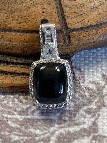 STS 925 Sterling Silver Black Onyx & White Zircon Pendant