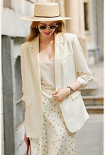 Women  s Ivory Lightweight Single-Button 3/4 Sleeve Blazer Jacket - Size L