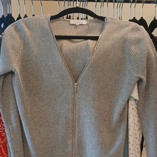 Calvin Klein Gray Ribbed Knit Full Zip V-Neck...