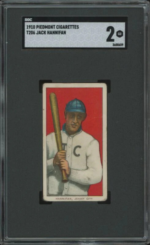 1909 T206 JACK HANNIFAN GOOD PIEDMONT 350 SGC 2 BASEBALL JERSEY CITY SKEETERS