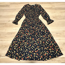 Victor Alfaro Floral Smocked Waist Maxi Dress Navy Orange Yellow Size S