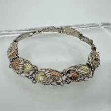 CCO STERLING SILVER & 12K BLACK HILLS GOLD Tri-Color 9mm 20.3Gr Bracelet 7.75”