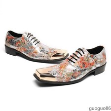 Mens Lace Up Metal Golden Pointed Toe Leather Clubwear Dress formal Shoes