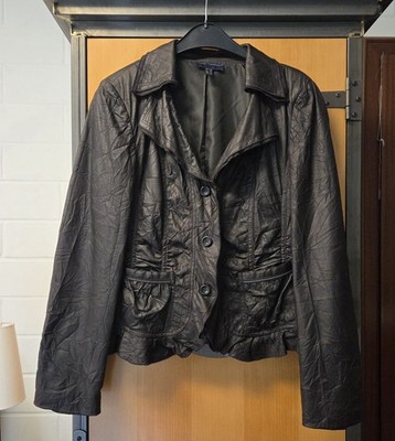 KAPALUA leichte Damen Sommer Jacke Blazer Gr. 40 dunkelbraun gecrashter Stoff