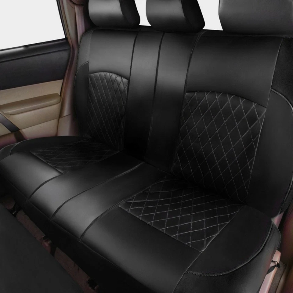 Juego completo de funda de asiento de coche celosía diamante cuero delantero trasero cojín protector kit Foto 3 de 4
