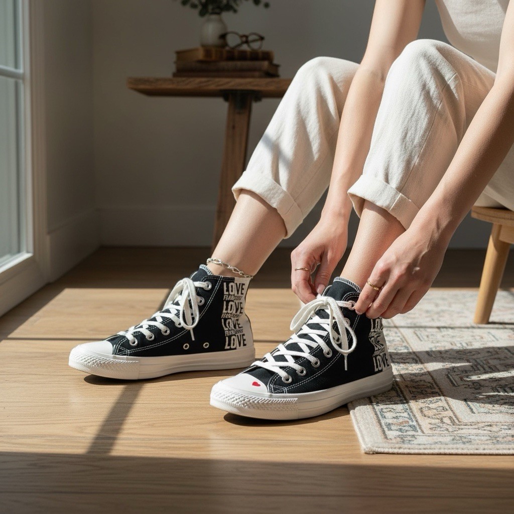 Carefully Chosen ❤️ love-print Converse high tops sneakers. thumbnail 2