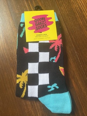90's Retro Neon Palm Trees Miami Checkerboard Socks Cotton