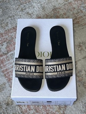 Christian Dior Dway Slide Deep Blue Embroidered Cotton 37
