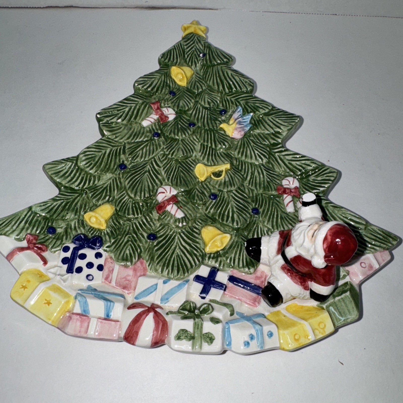 🎄Fitz & Floyd Omnibus 1994 Santa Tree Cookie Canape Plate w 3D Santa