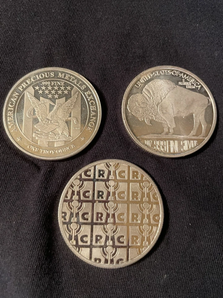 Lote de tres rondas de plata .999-Apmex, RMC y Buffalo de 1 OZ Foto 2 de 2