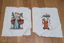 Two Christmas Hummel Cross Stitch Completed Unframed 9.5" X 7.5"