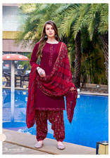Pure Reyon Solid Maroon Punjabi Patiala Suit  Premium Printed Dupatta  Wedding