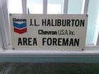 CHEVRON Lease Sign J. L. HALIBURTON AREA FOREMAN Vintage Gas Oil Advertising