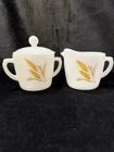 VINTAGE FIRE KING MILK GLASS CREAM AND SUGAR GOLDEN WHEAT PATTERN