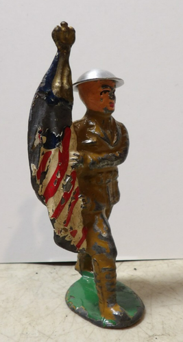 Vintage/Antik Barclay Manoil Bleispielzeug Soldat amerikanischer Fahnenträger mit Helm - Bild 5 von 5