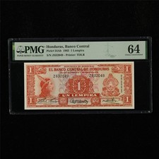 1965 Honduras Banco Central 1 Lempira Pick#54Ab PMG 64 Choice UNC