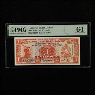 Honduras Banco Central 1965 1 Lempira Pick #54Ab PMG 64 elección UNC