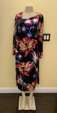 NWOT FARM Rio Size Medium Black Velvet Floral Print Long Sleeve Midi Dress