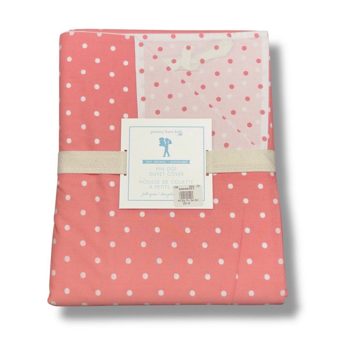 Couette Enfant Pottery Barn - Coton Bio - Rose Et Blanc Coeurs - Taille Pleine/reine