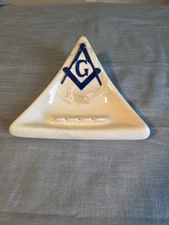 Vintage Masonic Ashtray Ceramic Atlantic Mold Triangle Candy Trinket Dish