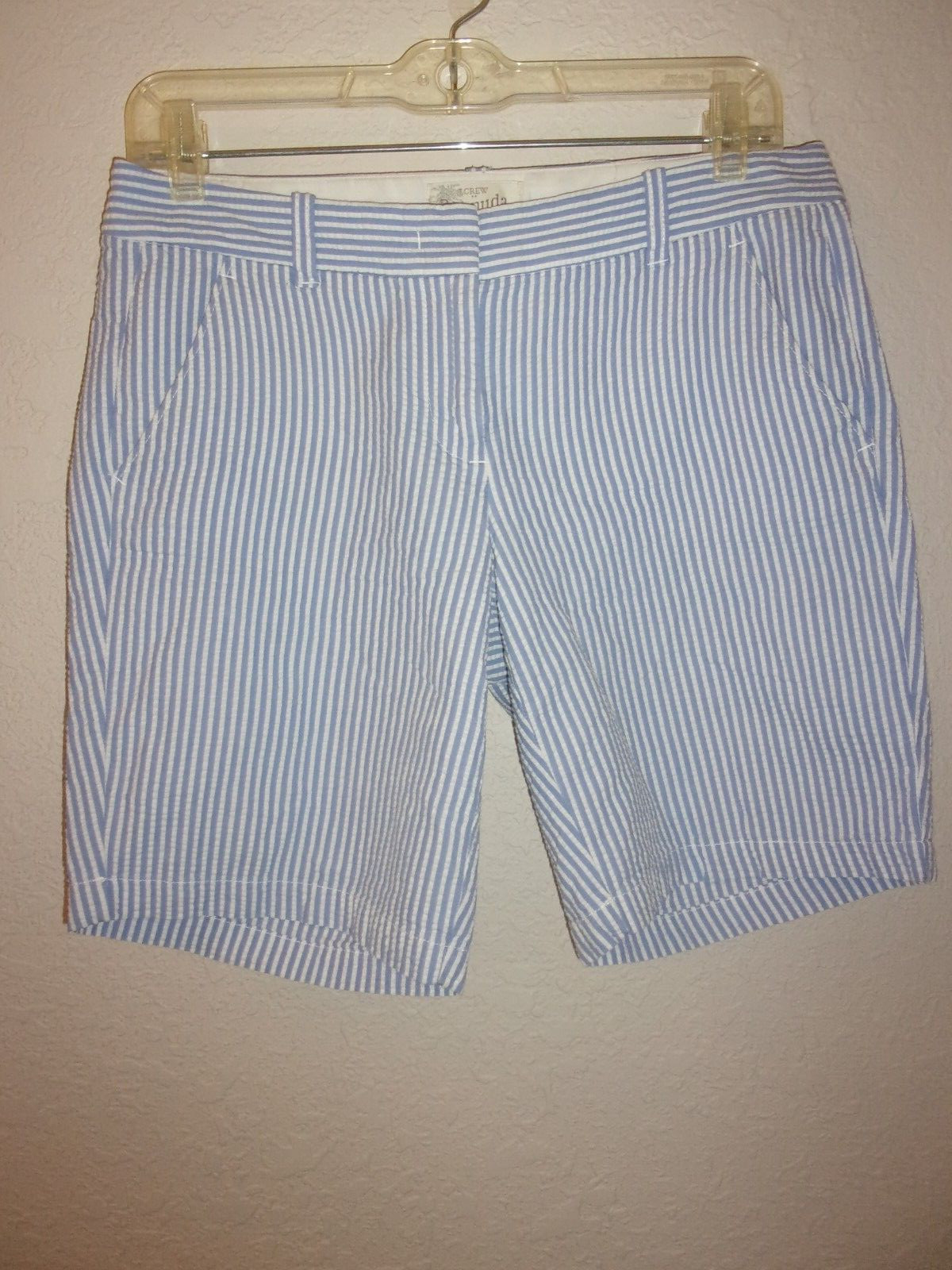 J. Crew Blue & White Seersucker Bermuda Shorts Sz 2