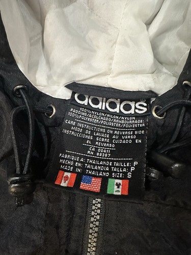 Adidas Vintage Años 90 Negro Acolchado Puffer Para Hombre Chaqueta Pequeña con Capucha Raro Logo Grande - Imagen 6 de 6
