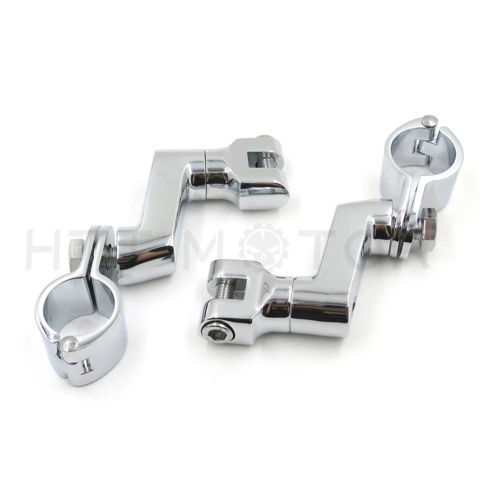 Chrome 1" Offset Bowleg Foot Peg Mounts Clamp For Harley Engine guards Longhorn - Image 4 of 4