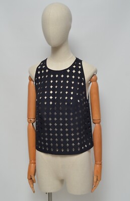 PASKAL Luxury Women's Matte Black Perforated Top Sleeveless Blouse Size S