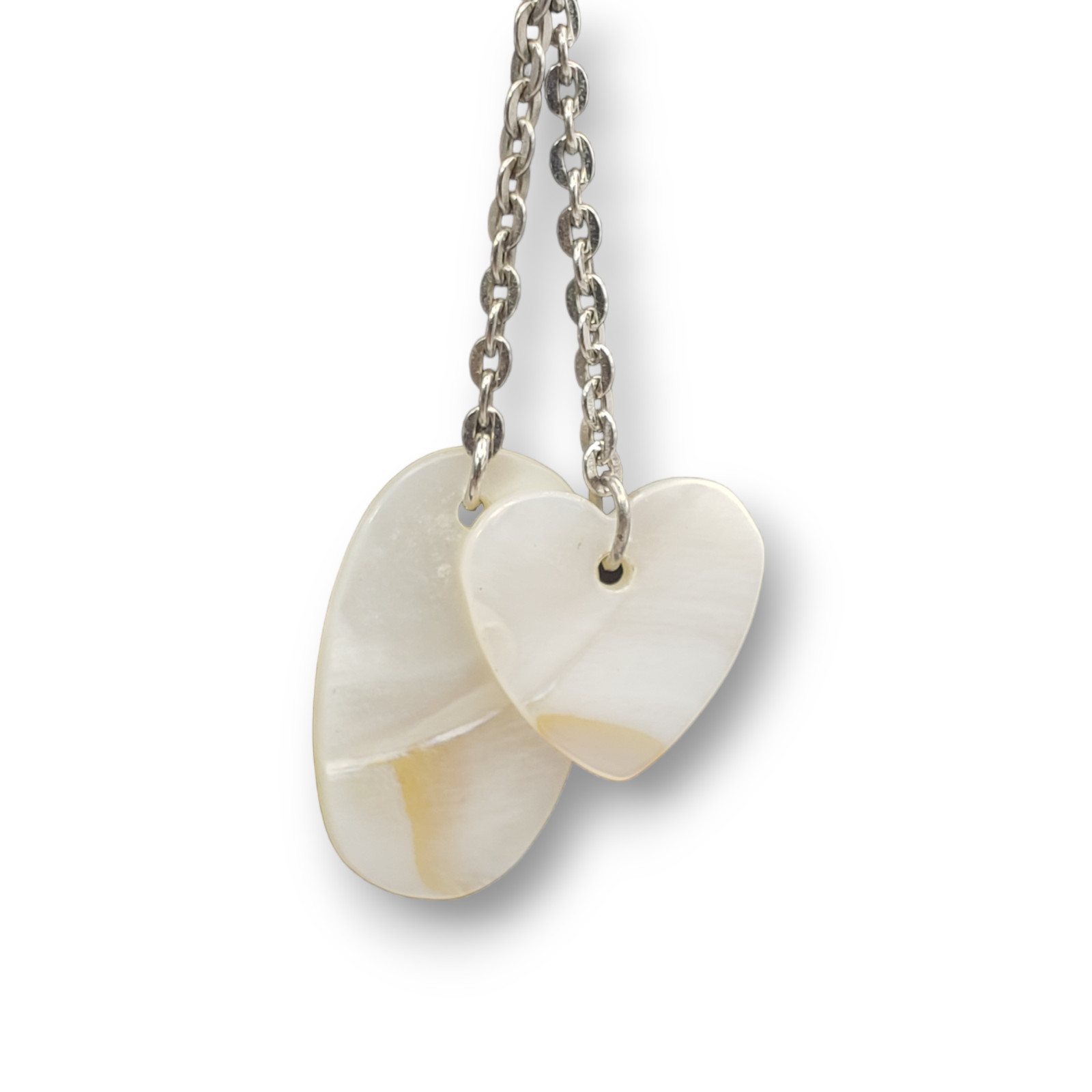 Oval Heart Shaped MOP Shell Dangle Drop Chain Ear… - image 3