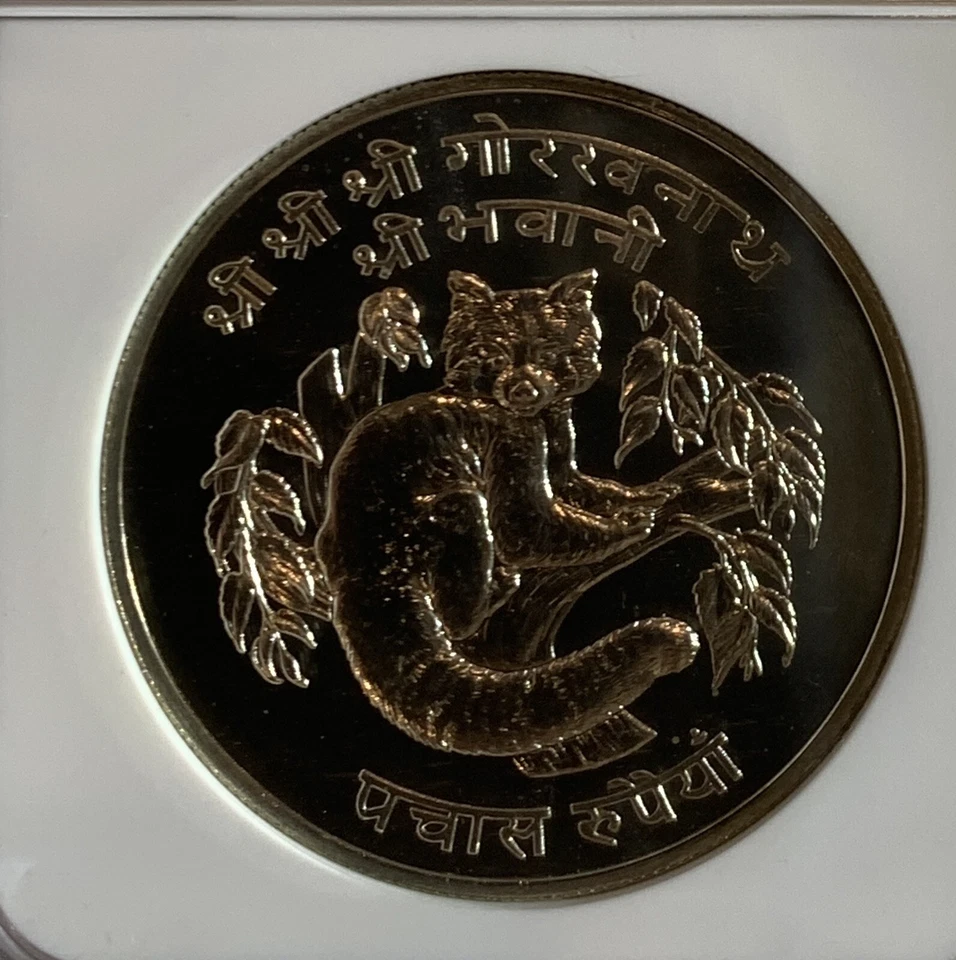 Nepal 1974 50 rupias plata rojo panda NGC MS66 Foto 3 de 4