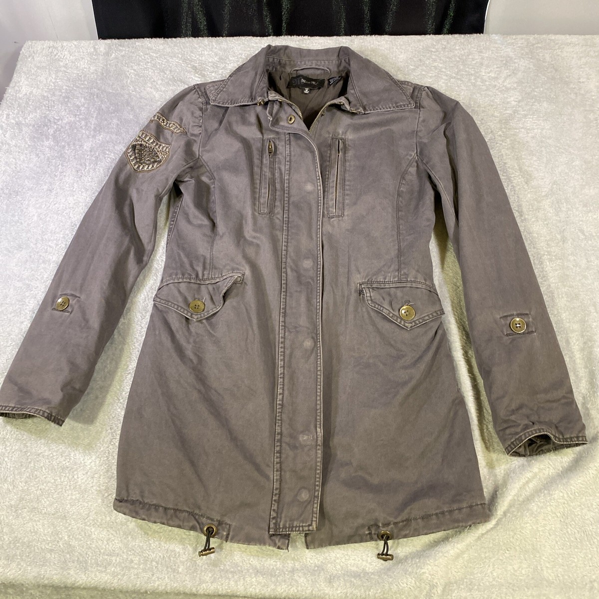 miss me ミリタリージャケット Miss Me Jacket Womens M Gray Embellished Studded Spade Punk