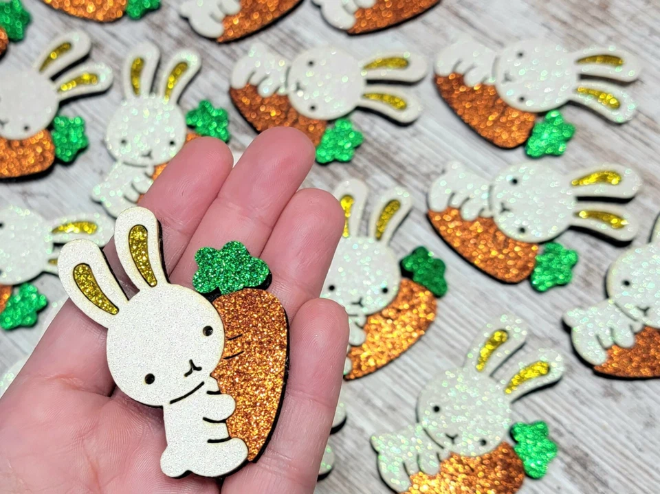8 Glittery Easter Bunny & Carrot Felt Patch Applique DIY Hair Accessory Scatter - Image 3 of 4