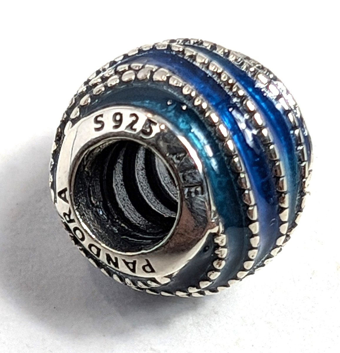 Authentic PANDORA 925 Bead Waves Blue Swirls Charm Pendant 797012ENMX