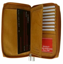 Zip around Genuine Leather Checkbook Wallet Clutch Travel Case Passport Holder