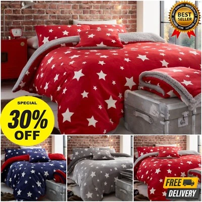 GAVENO CAVAILIA Teddy Star Fleece Duvet Cover Set Sherpa Thermal Warm Bedding Quilt & Pillowcase