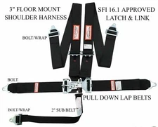 RACERDIRECT  NEW SFI 16.1 LATCH & LINK 5 POINT RACING HARNESS SEAT BELT BLACK