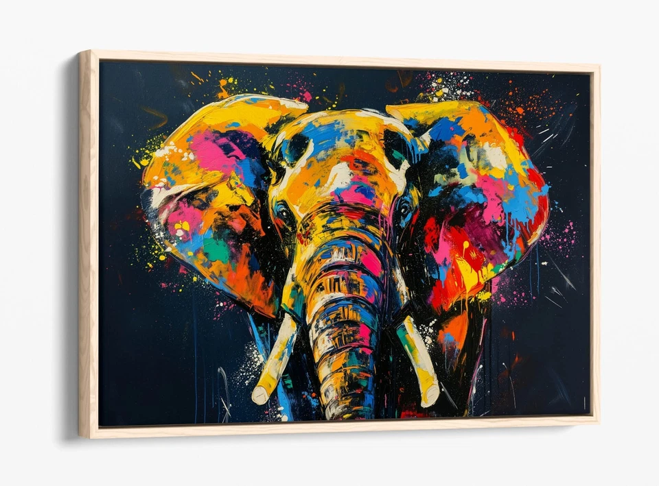POP ART PAINTING OF ELEPHANT -FLOAT EFFECT FRAMED CANVAS WALL ART PRINT - image 3 of 4