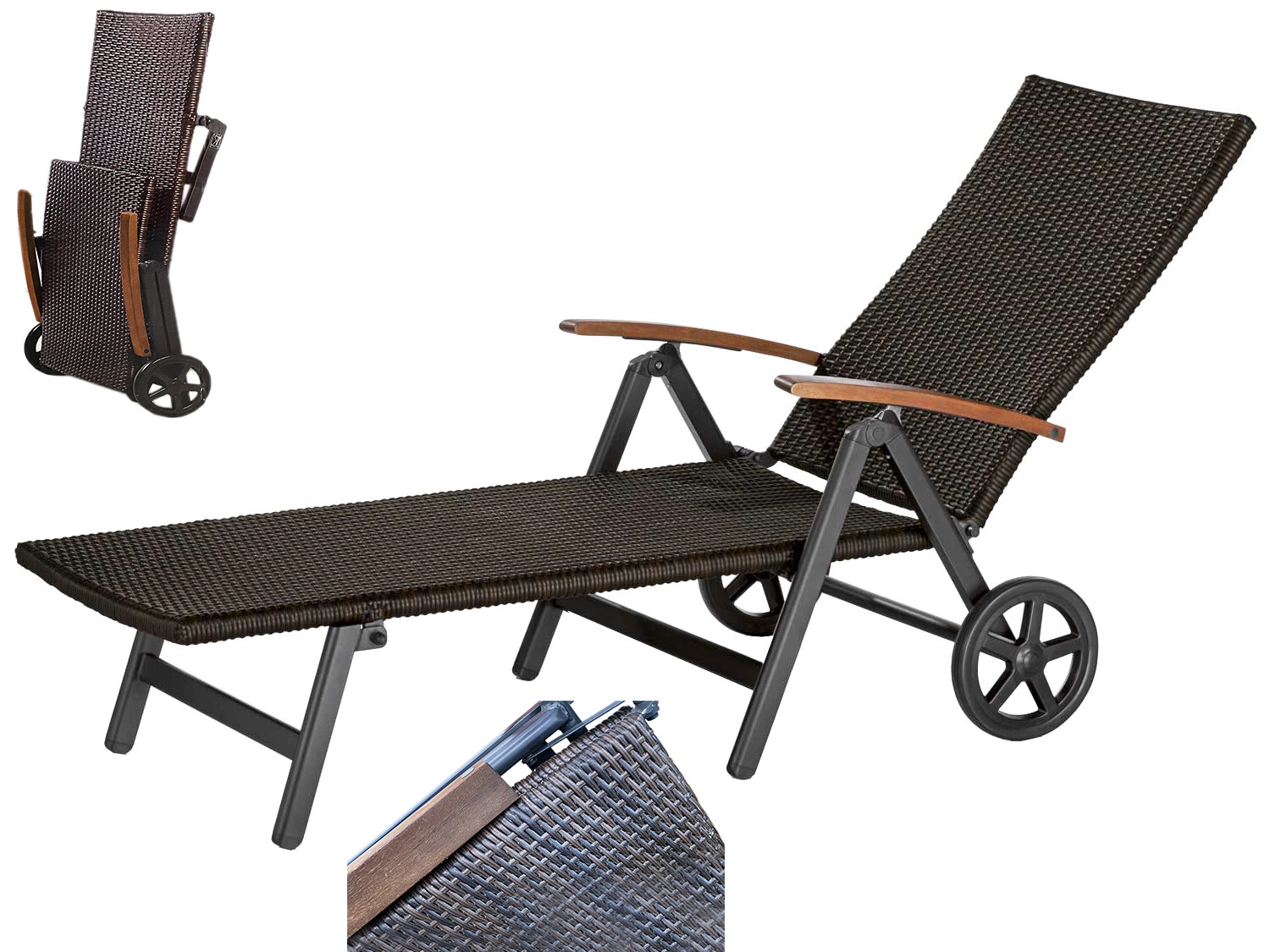 Rolliege Sonnenliege Rattan Optik Gartenliege Liege