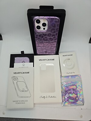 Velvet Caviar Amethys Leopard iPhone 15 Pro Max Case, Power Pack, Ring, Charm