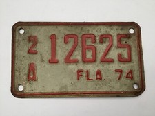1974 Florida Motorcycle License Plate Tag