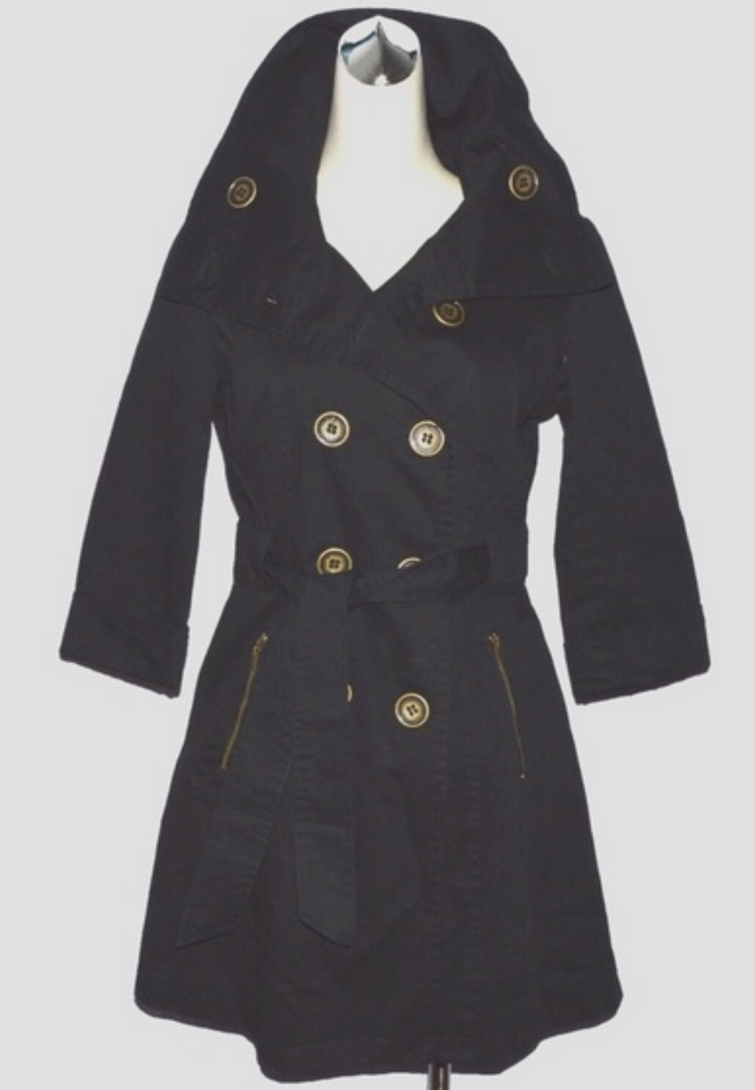 TULLE SZ S SMALL BLACK TRENCH COAT JACKET 3/4 SLEEVES | eBay