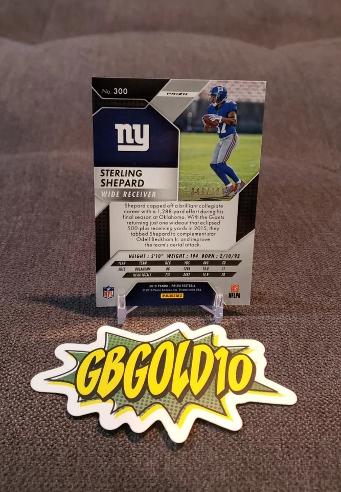 2016 PANINI PRIZM STERLING SHEPARD BLUE PRIZM ROOKIE /199 ~ #300  - Image 2 of 3