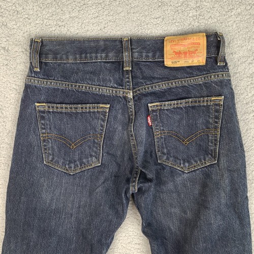 Levi's 505 Jeans Boys Size 14 Reg 27x27 Blue Straight Dark Wash Denim - Picture 6 of 11