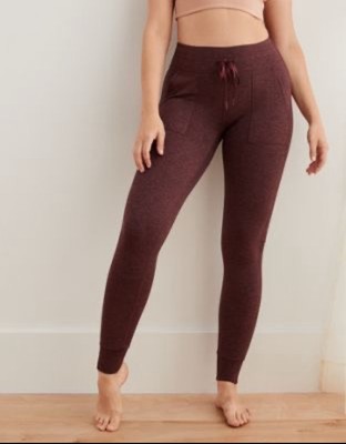 Aerie Leggings Heather Purple Play Pocket Cuff Drawstring Lounge Joggers XL