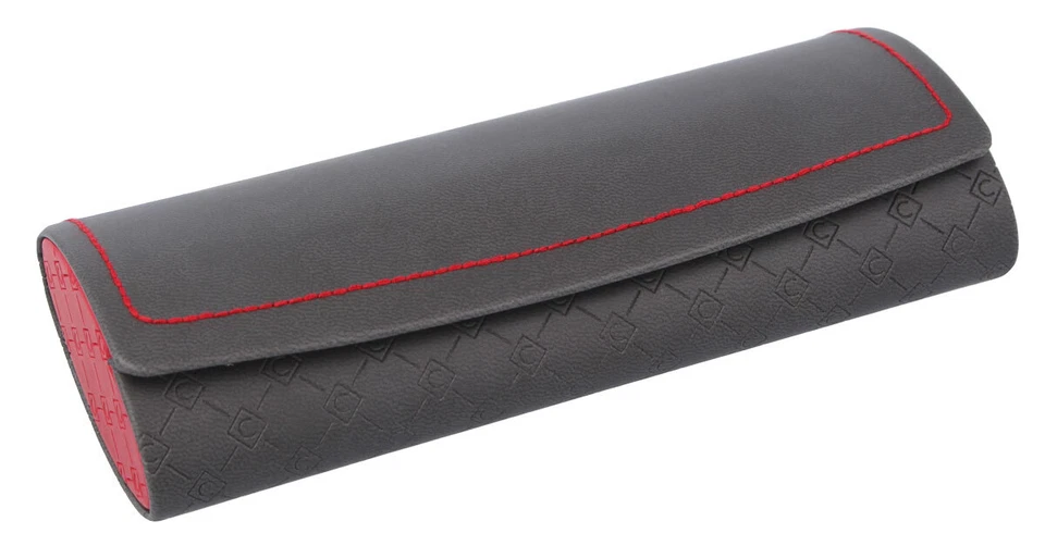 VICTORIA elegantes ovales Brillenetui SPLIT mit Magnetverschluss - rot-grau mit Prägung