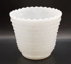 Vintage Fire King Hobnail and Bars Milk Glass Vase/Planter with scalloped edge