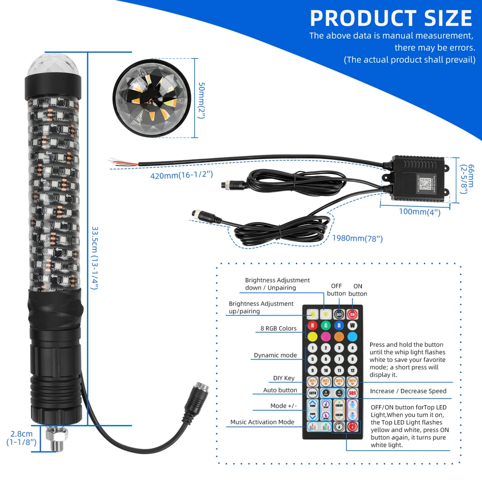 2x1ft RGB Spiral LED Whip Lights Antenna Chasing For CF-MOTO CFORCE 600 800 1000 - Image 2 of 4