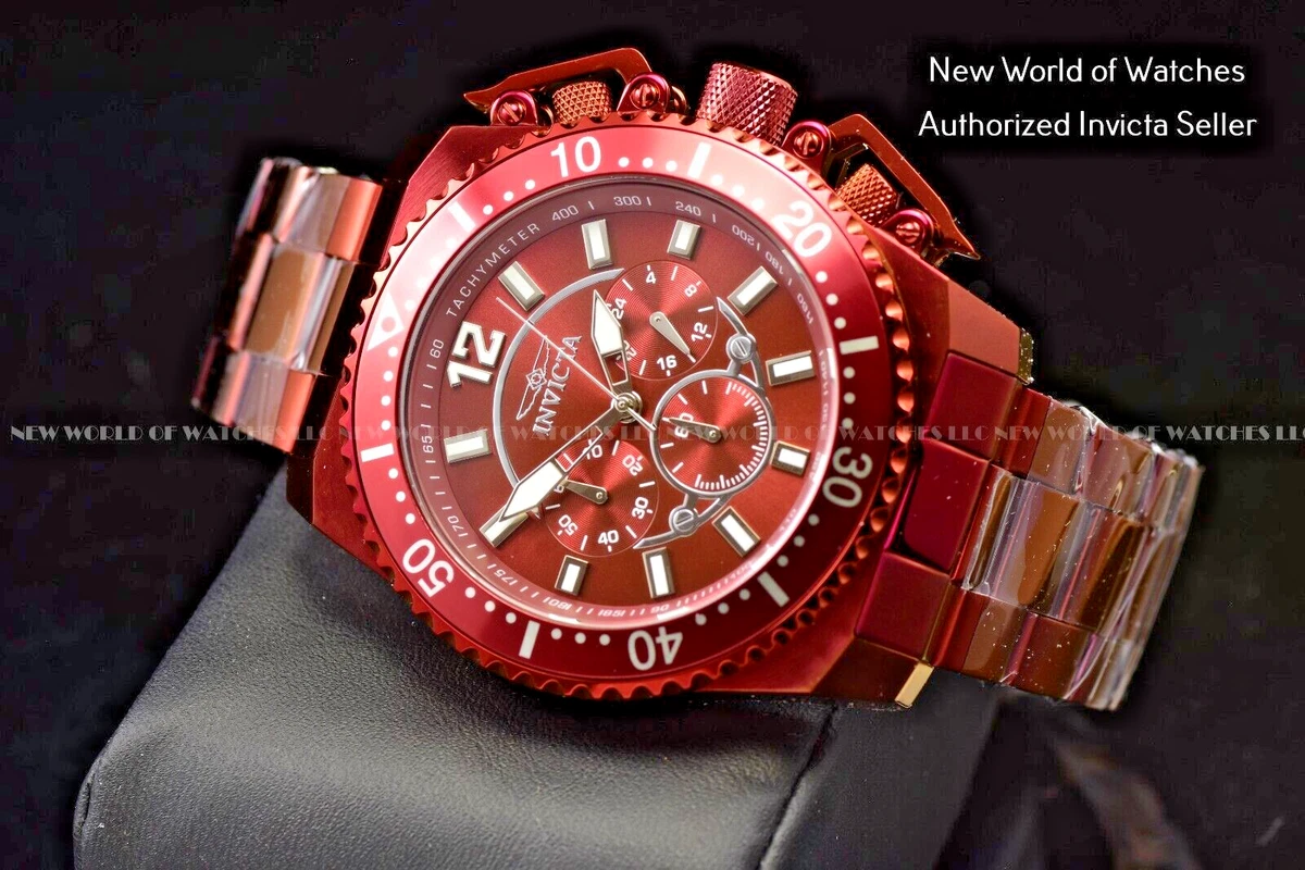 Invicta Men s Pro Diver Red Dial Quartz Burgundy Stainless Steel Watch Rare